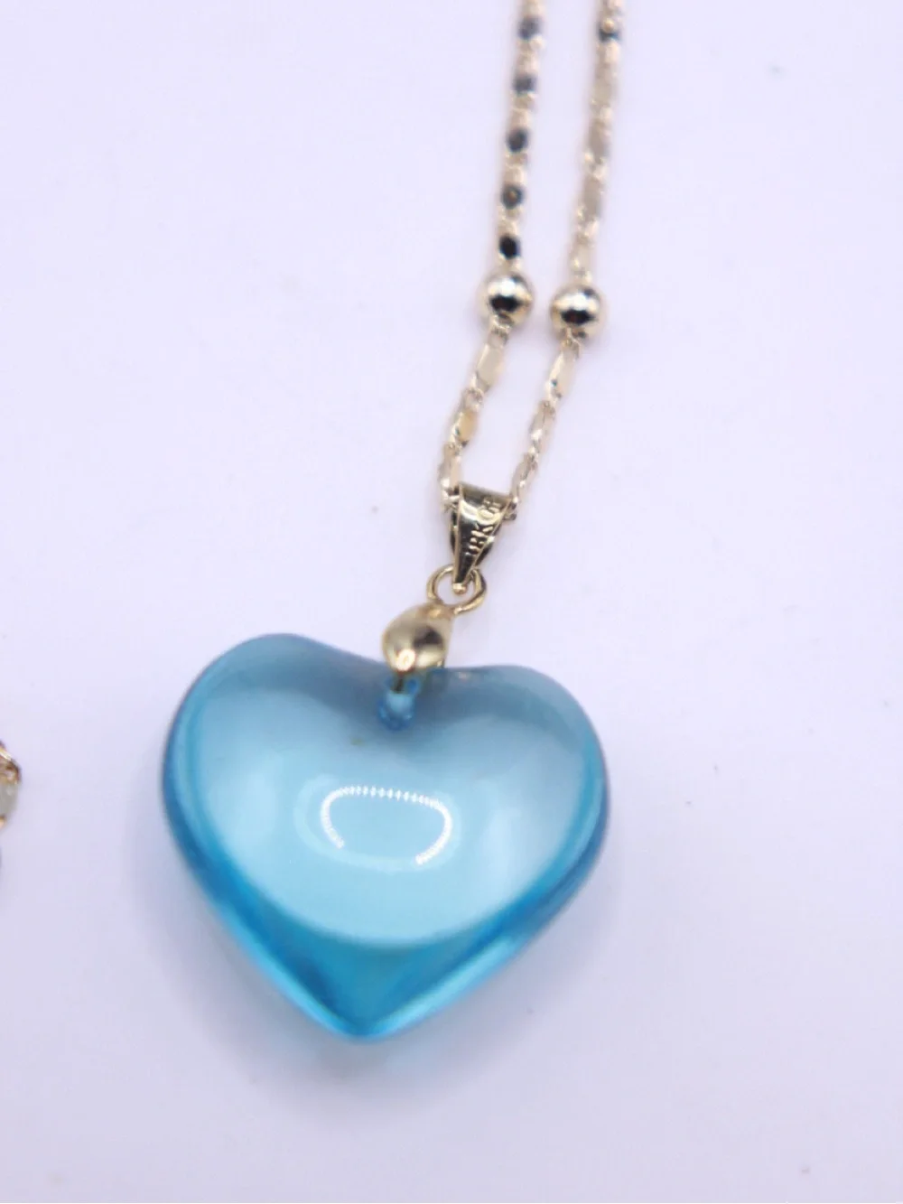 Signed CM 18k Gold plated Chain Necklace with Blue Heart Pendant